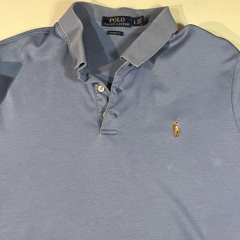 POLO RALPH LAUREN MEN'S CLASSIC FIT SHORT SLEEVE Polo Sz L 100% COTTON BLUE Read